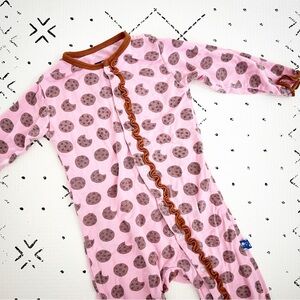 kickee pants pink cookies romper sleeper w butt flap 3-6mo